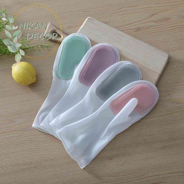 دستکش سیلیکون رنگی پرزدار برای شستشوی میوه و ظروف